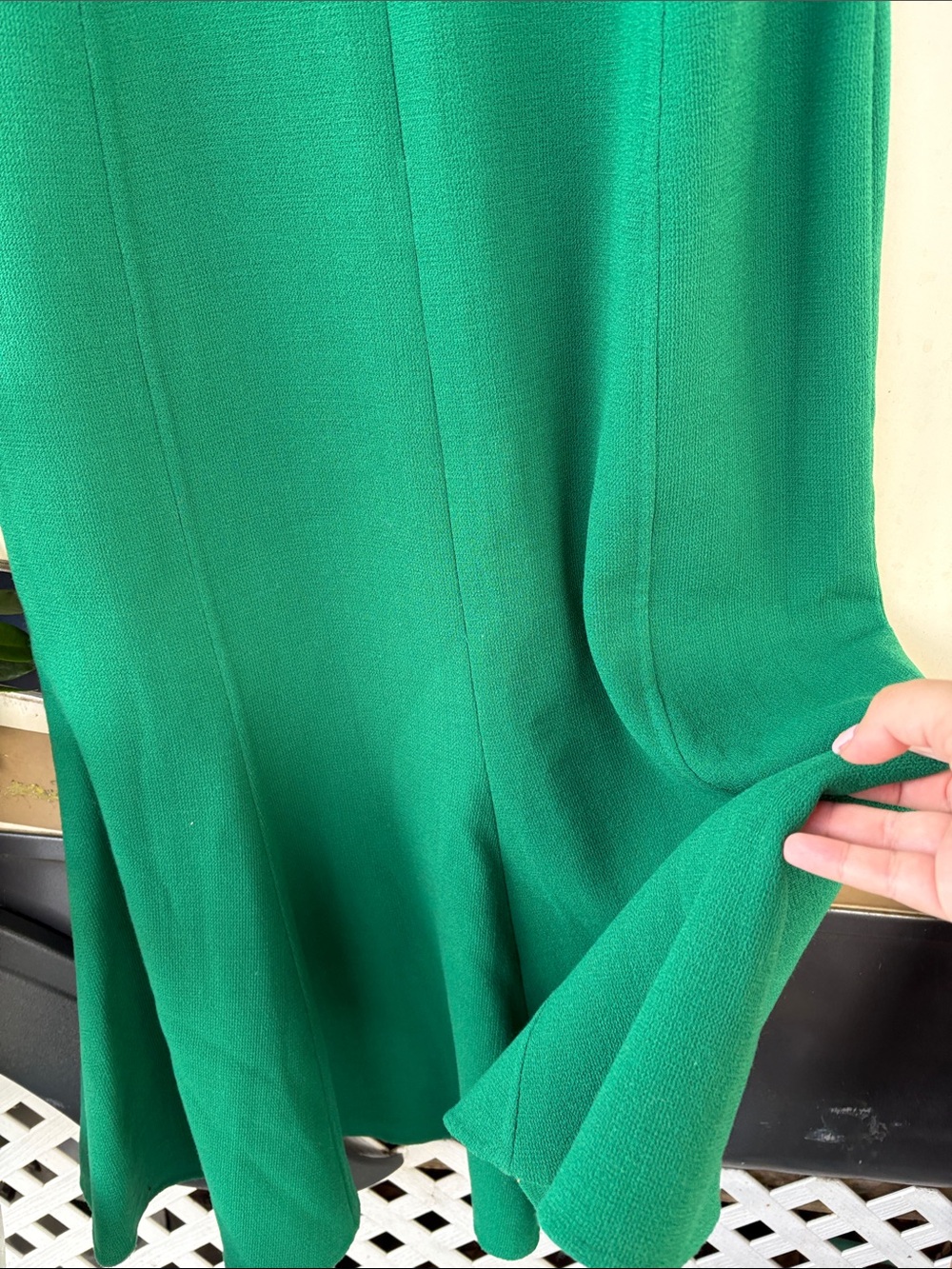 Oscar de la Renta Emerald Green V-Neck Cap Sleeve Maxi Dress - Picture 6 of 6